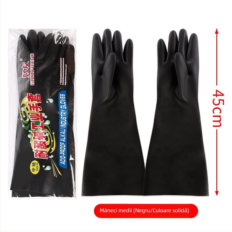 Mănuși industriale din latex Friends, rezistente la acizi și baze, negre și galbene, căptușite cu nailon, antialunecare
