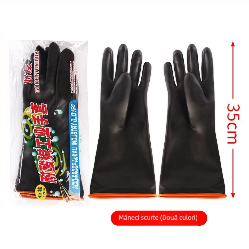 Mănuși industriale din latex Friends, rezistente la acizi și baze, negre și galbene, căptușite cu nailon, antialunecare