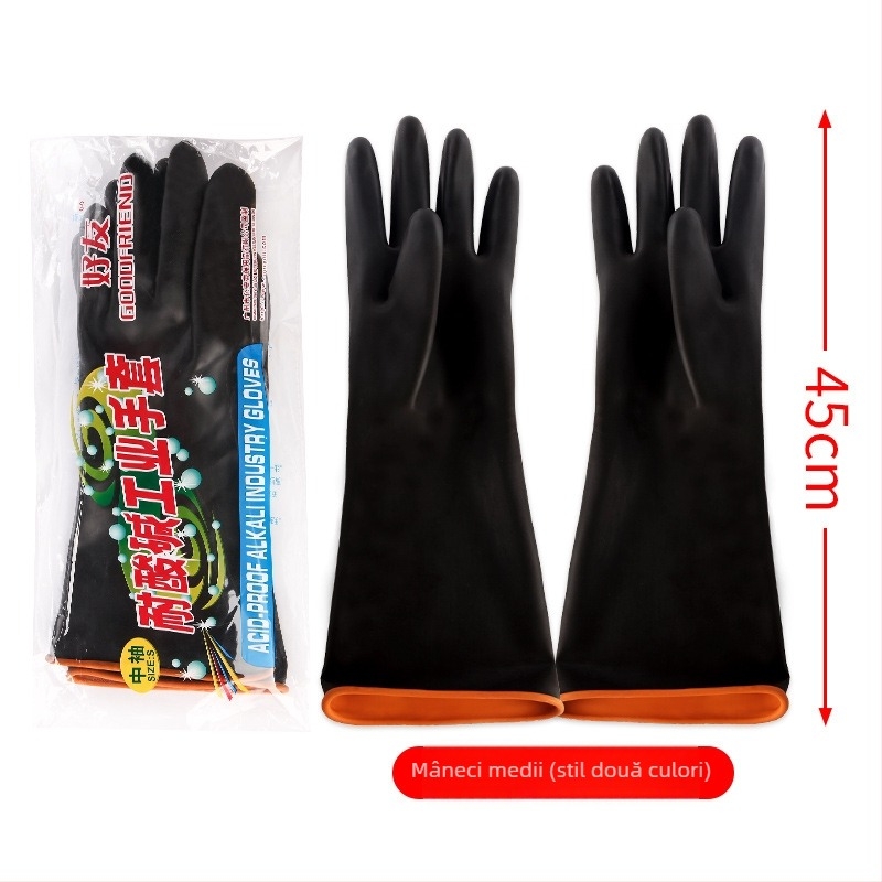 Mănuși industriale din latex Friends, rezistente la acizi și baze, negre și galbene, căptușite cu nailon, antialunecare