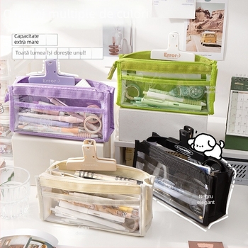 Penar pentru creioane cu capacitate mare, transparent, cu șase niveluri, multifuncțional, cu fereastră de vizualizare, stil minimalist japonez, proaspăt și elegant