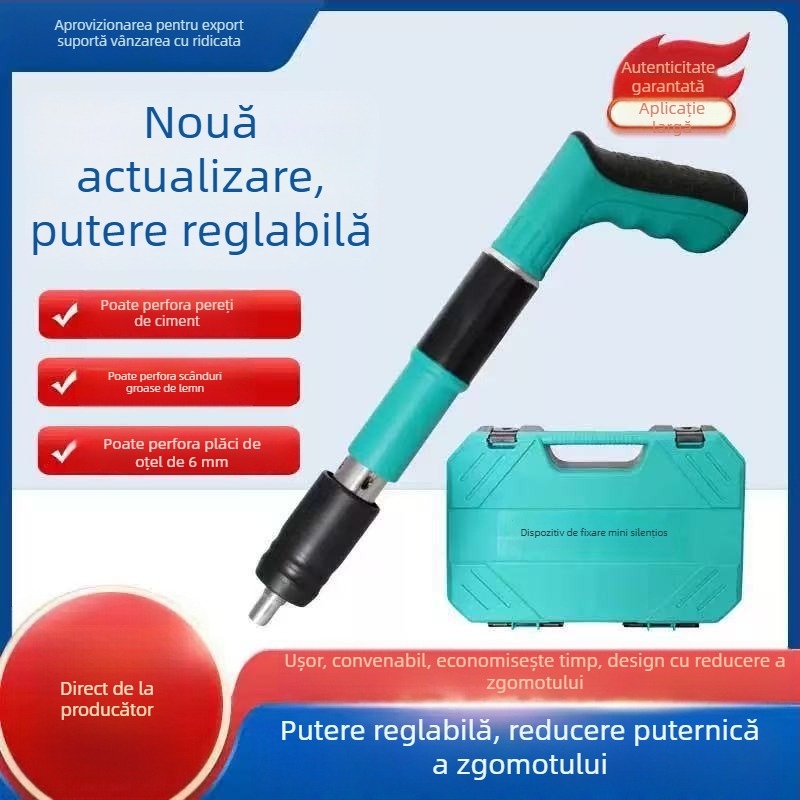 Pistol cuie pentru plafon cu dispozitiv de fixare integrat pentru instalații electrice și sanitare