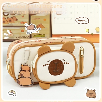 Penar Capybara cu capacitate mare, stil drăguț Instagram, organizator creativ pentru rechizite, dimensiuni 22 x 6 x 11 cm