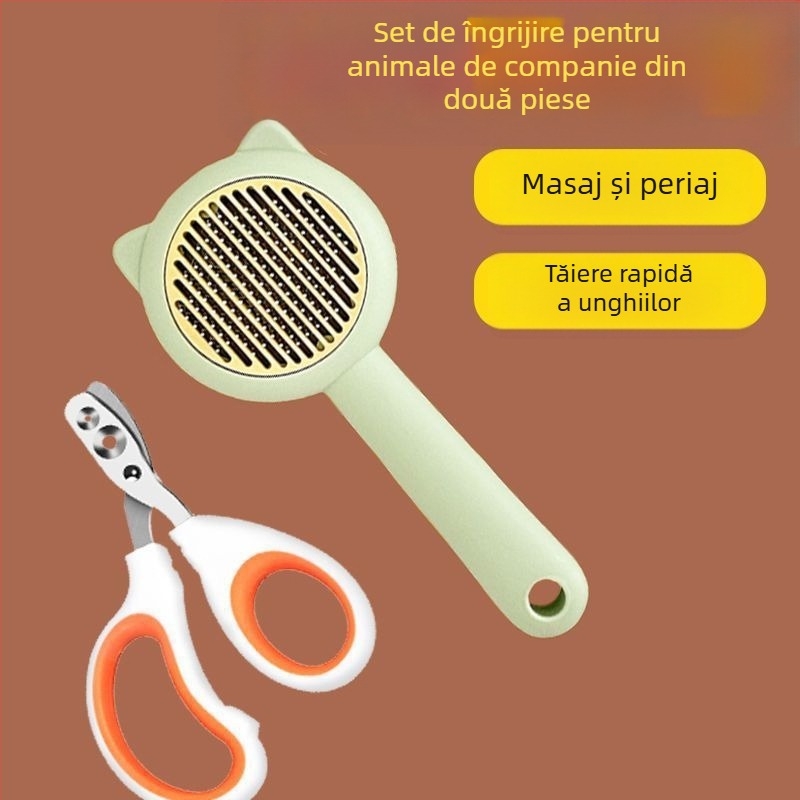 Set de îngrijire a pisicilor: pieptene pentru păr căzut, foarfecă pentru unghii, pieptene anti purici, mănuși de îngrijire și perie de păr