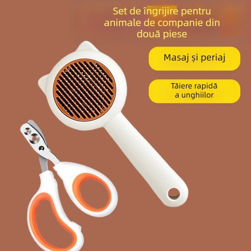 Set de îngrijire a pisicilor: pieptene pentru păr căzut, foarfecă pentru unghii, pieptene anti purici, mănuși de îngrijire și perie de păr