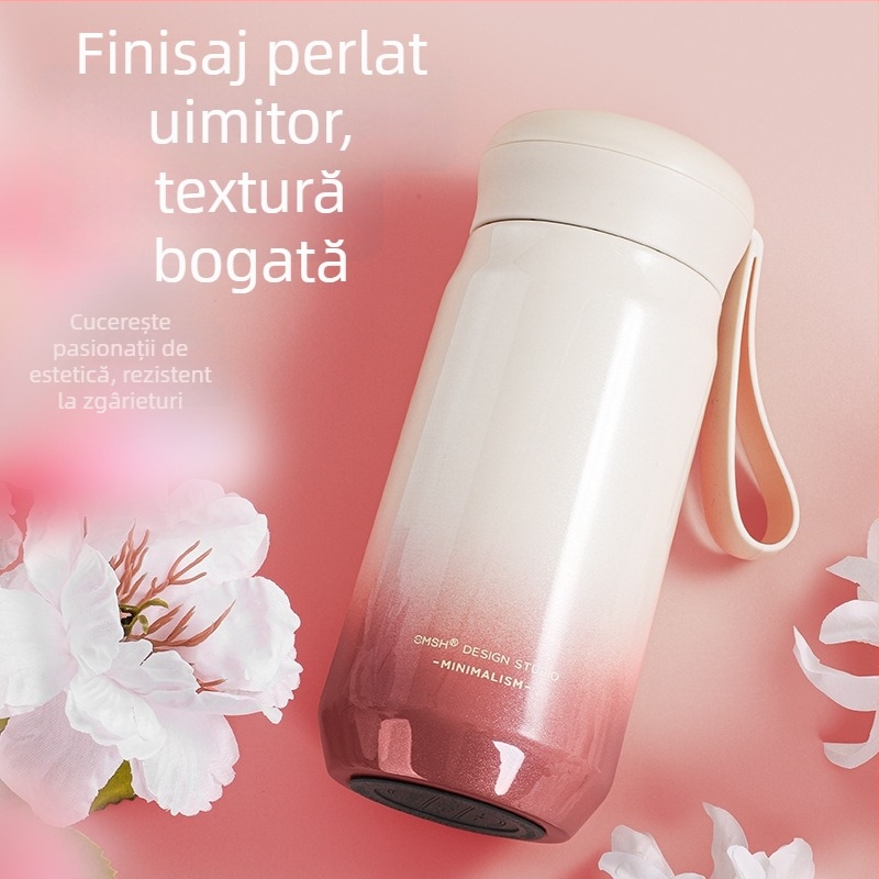 Strawberry Life cană izolată din oțel inoxidabil, cu compartiment pentru ceai și apă, cadou pentru bărbați și femei
