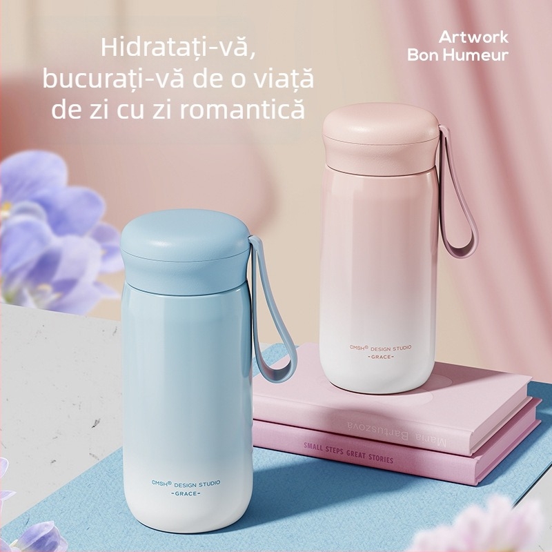 Strawberry Life cană izolată din oțel inoxidabil, cu compartiment pentru ceai și apă, cadou pentru bărbați și femei