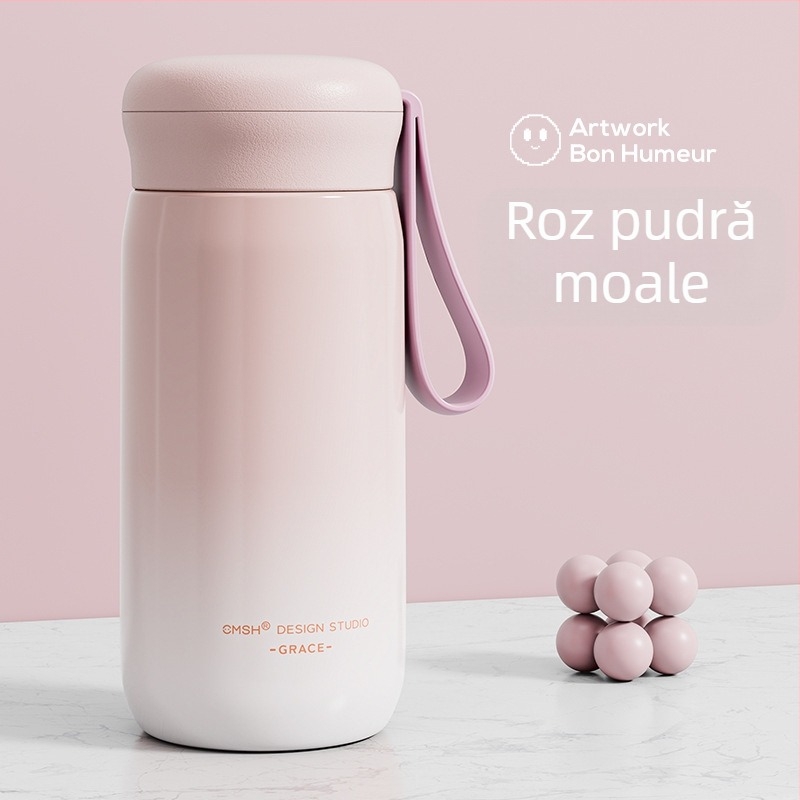 Strawberry Life cană izolată din oțel inoxidabil, cu compartiment pentru ceai și apă, cadou pentru bărbați și femei