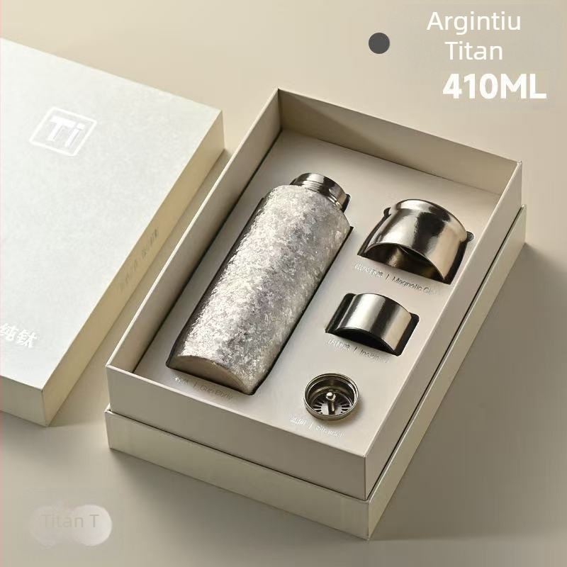 Cană termică din titan pur, cu pereți dubli, capac magnetic, ceașcă de infuzare a ceaiului din titan, cutie cadou cu separare ceai-apă