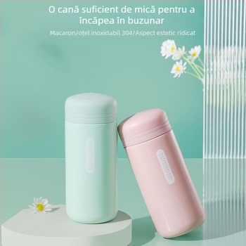Cana izolată termică, mică, culoare solidă, interior din oțel inoxidabil 304, exterior din oțel inoxidabil 201, capac înșurubabil, dimensiune de buzunar