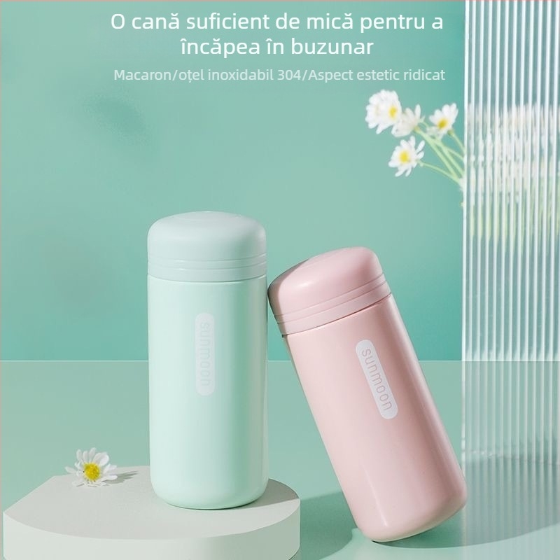 Cana izolată termică, mică, culoare solidă, interior din oțel inoxidabil 304, exterior din oțel inoxidabil 201, capac înșurubabil, dimensiune de buzunar