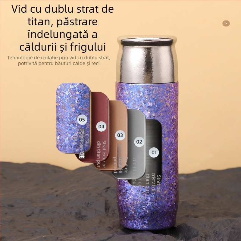 Termos din titan pur cu infuzor pentru ceai, pereți dubli izolați, pentru exterior și utilizare în mașină, cadou de afaceri