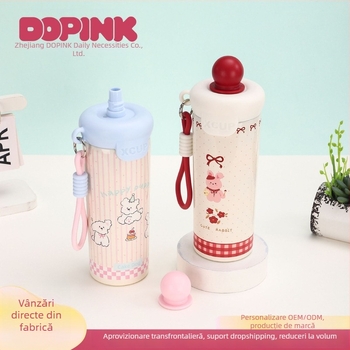Cană termoizolantă cu mingă plutitoare în design desen animat, cu pai, portabilă pentru vară