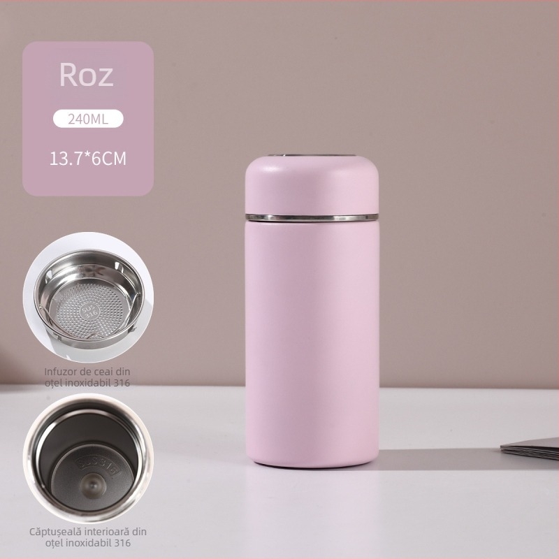 Cană portabilă mini din oțel inoxidabil 316, cu compartiment pentru ceai, izolat, cadou elegant.