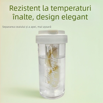 Pahar din plastic rezistent la temperaturi înalte, model pentru fete, pahar modern cu pai, termos pentru elevi cu separare ceai-apă