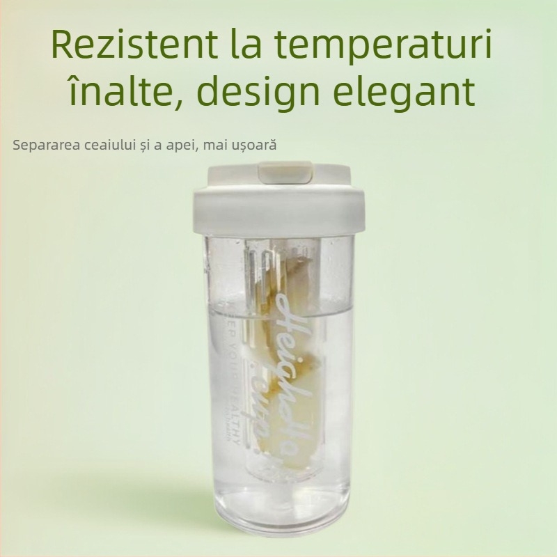 Pahar din plastic rezistent la temperaturi înalte, model pentru fete, pahar modern cu pai, termos pentru elevi cu separare ceai-apă