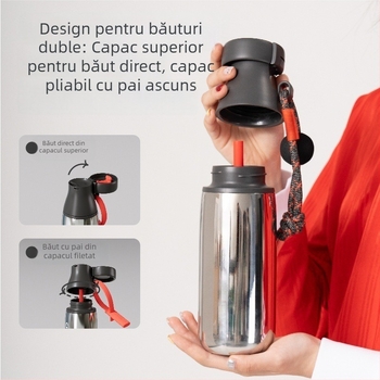 Dopamine Milk Bottle, sticlă izolată din oțel inoxidabil 316 cu separare ceai‑apă, portabilă pentru exterior, pahar dublu pentru băut, capac răsucire
