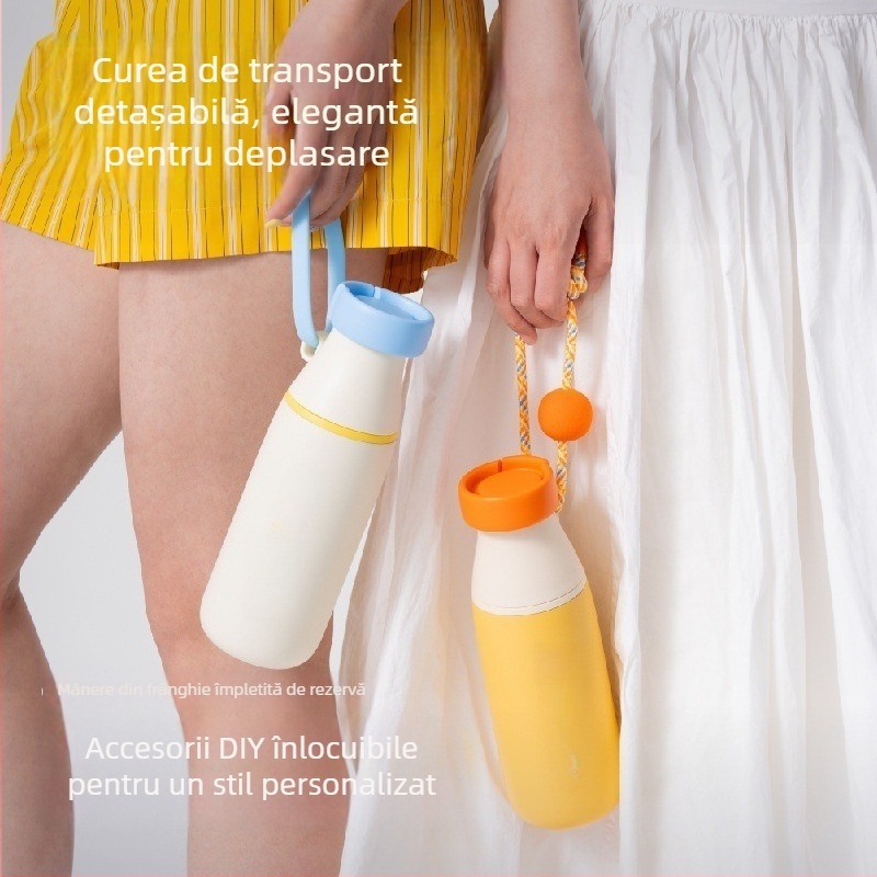 Dopamine Milk Bottle, sticlă izolată din oțel inoxidabil 316 cu separare ceai‑apă, portabilă pentru exterior, pahar dublu pentru băut, capac răsucire