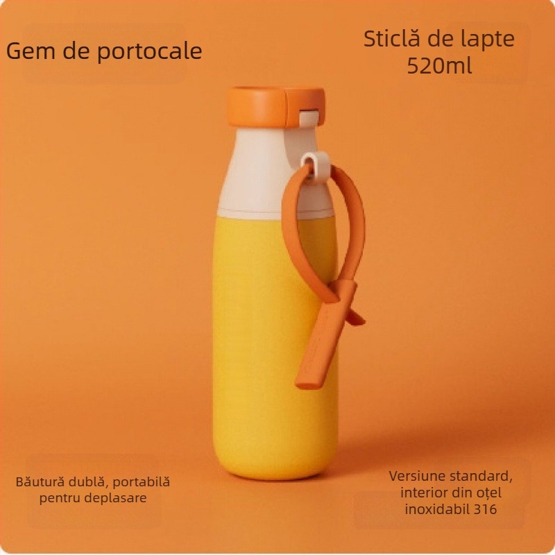 Dopamine Milk Bottle, sticlă izolată din oțel inoxidabil 316 cu separare ceai‑apă, portabilă pentru exterior, pahar dublu pentru băut, capac răsucire