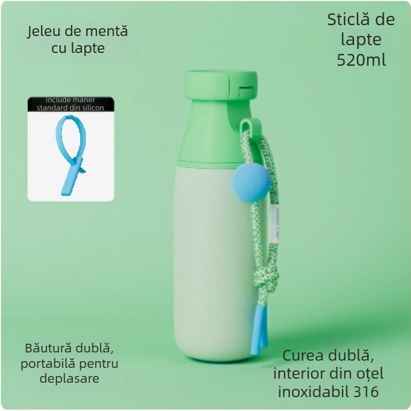 Dopamine Milk Bottle, sticlă izolată din oțel inoxidabil 316 cu separare ceai‑apă, portabilă pentru exterior, pahar dublu pentru băut, capac răsucire