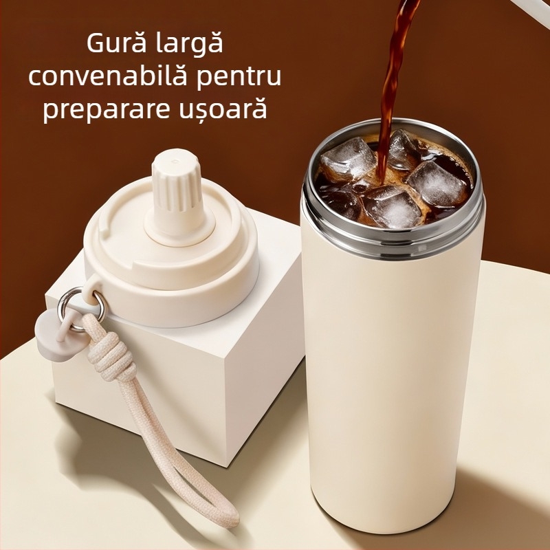 Ceșă termică din oțel inoxidabil, cu pai, capacitate mare, unisex, pentru mașină și activități în aer liber