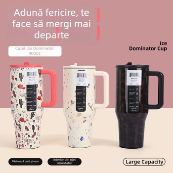 Cană izolată din oțel inoxidabil 304, capacitate mare 40 oz, cu mâner și pai