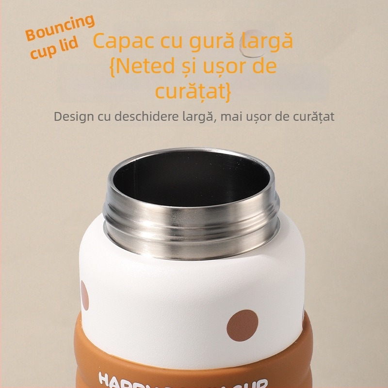 Căniță termo pentru copii din oțel inoxidabil 316, cu pai, capacitate mare, design desen animat, formă dreaptă