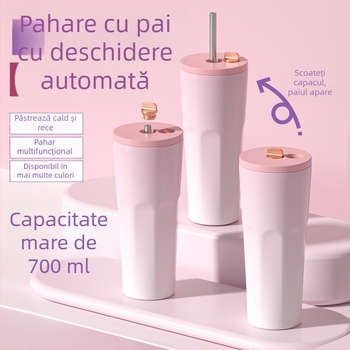 Cească de cafea din oțel inoxidabil 304, pereți dubli, vid, pai, capacitate mare, logo personalizat
