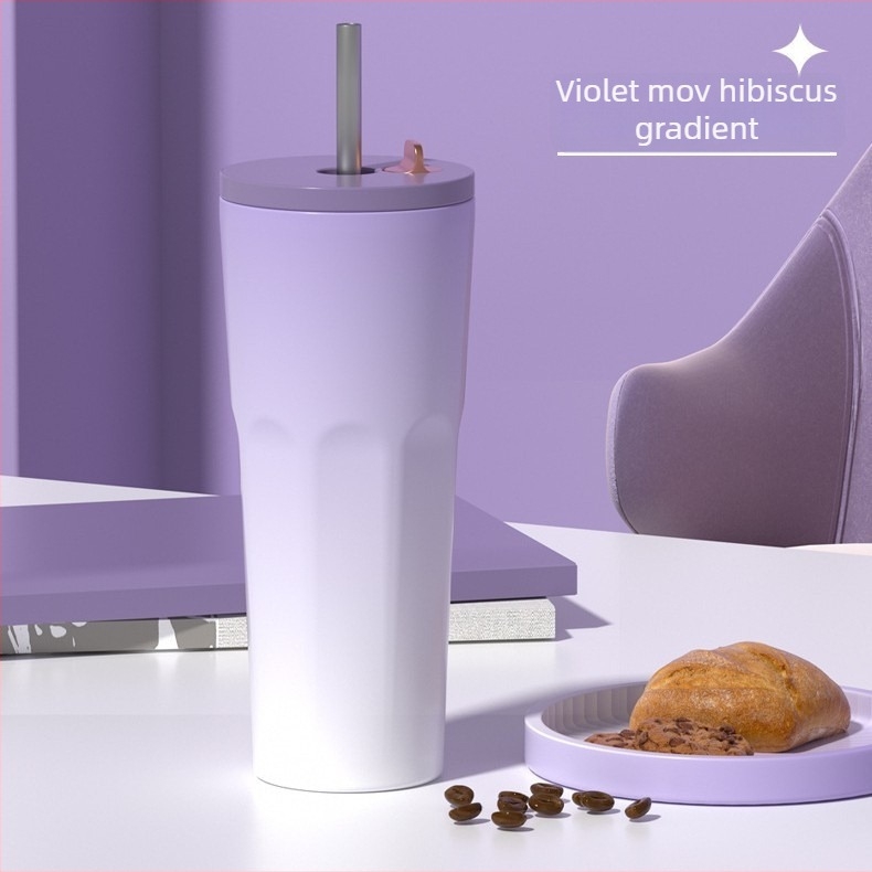 Cească de cafea din oțel inoxidabil 304, pereți dubli, vid, pai, capacitate mare, logo personalizat