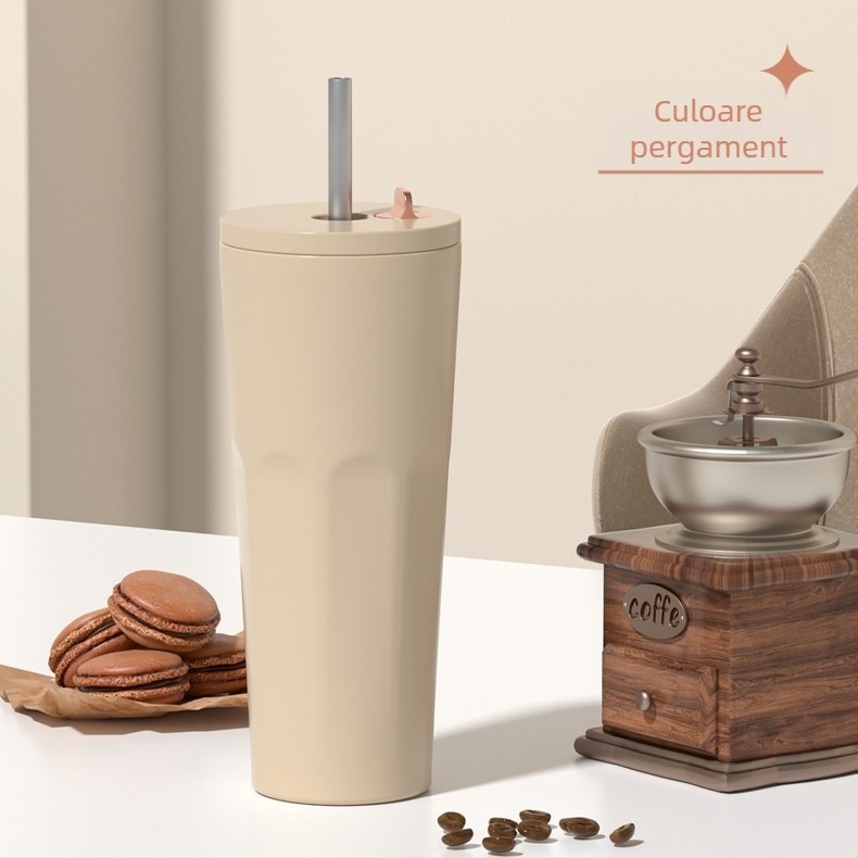 Cească de cafea din oțel inoxidabil 304, pereți dubli, vid, pai, capacitate mare, logo personalizat