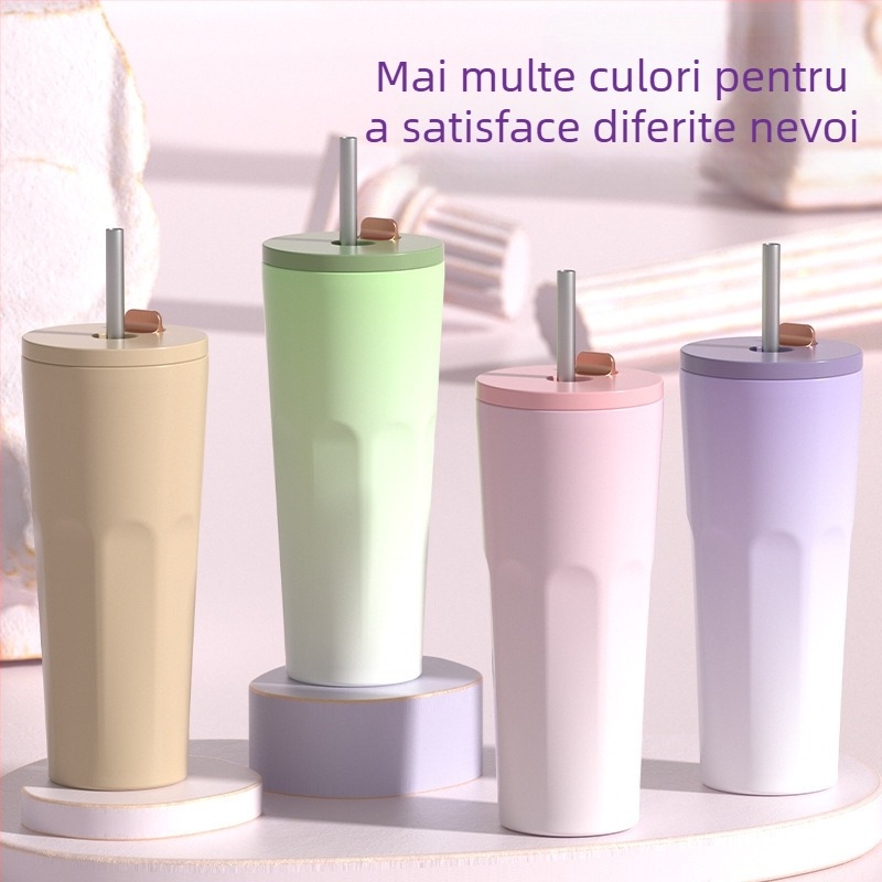 Cească de cafea din oțel inoxidabil 304, pereți dubli, vid, pai, capacitate mare, logo personalizat