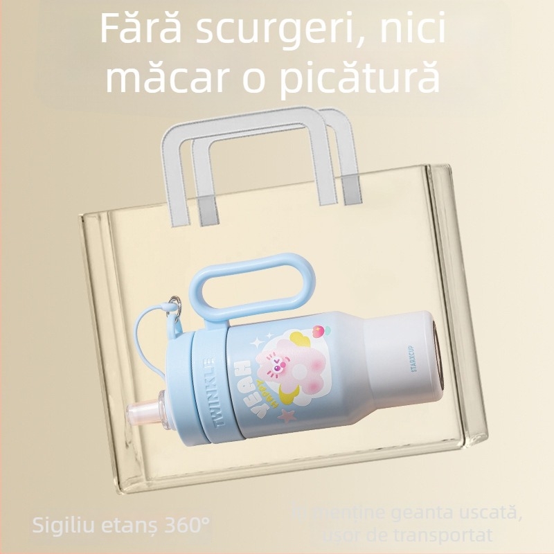 Cană termică din oțel inoxidabil 304, capac mare, izolație, portabilă, separare ceai și pai