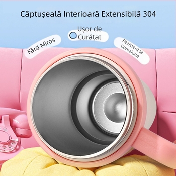 Cana termo din oțel inoxidabil 304, cu mâner și pai, pentru mașină, portabilă, cu pereți dubli vacuum