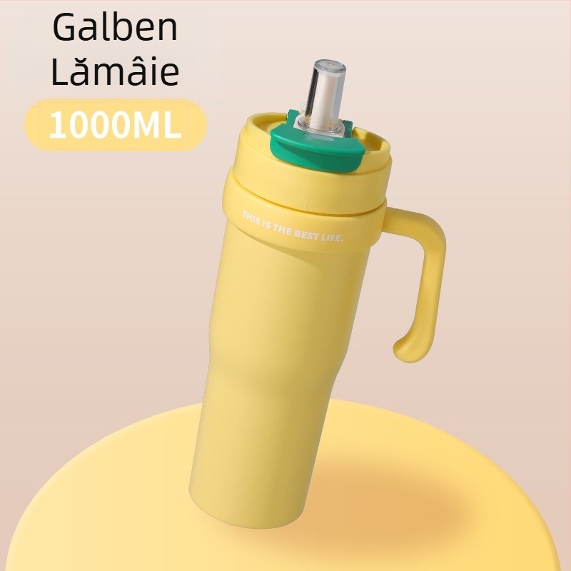 Cana termo din oțel inoxidabil 304, cu mâner și pai, pentru mașină, portabilă, cu pereți dubli vacuum