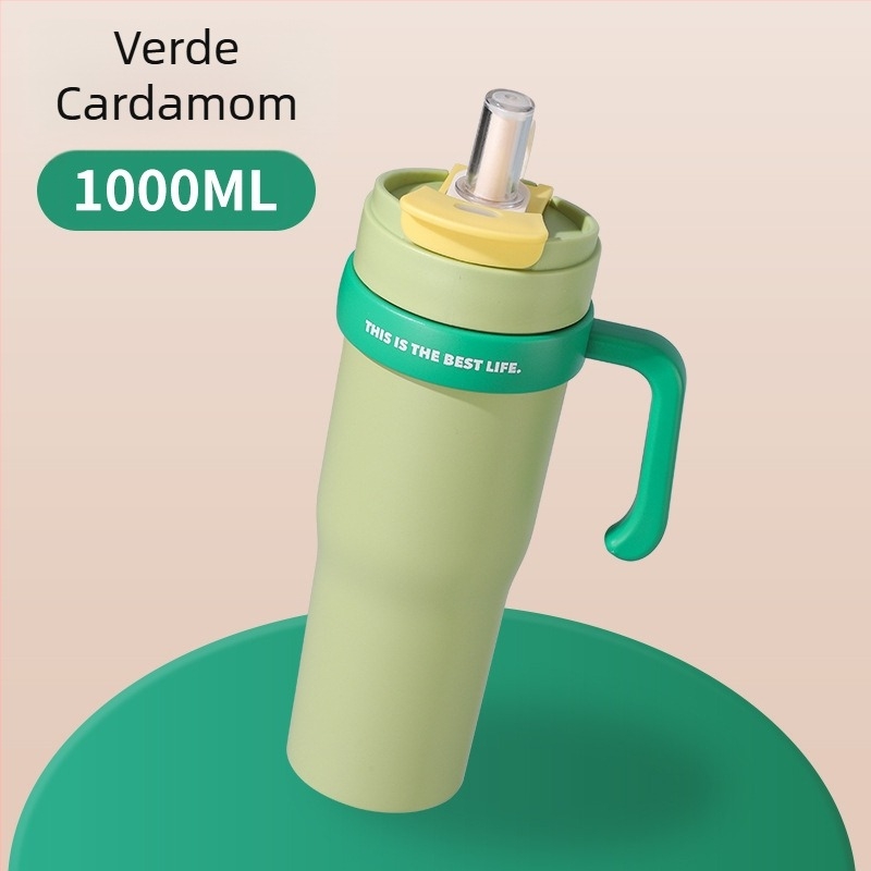 Cana termo din oțel inoxidabil 304, cu mâner și pai, pentru mașină, portabilă, cu pereți dubli vacuum