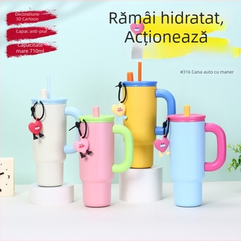 Cană termos pentru mașină din oțel inoxidabil 316, izolație, cu mâner și pai, portabil