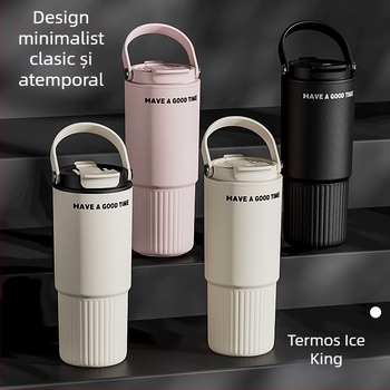 Cană termoizolantă portabilă cu pai, interior din oțel inoxidabil 316, capacitate mare pentru cafea și apă, pentru utilizare în mașină