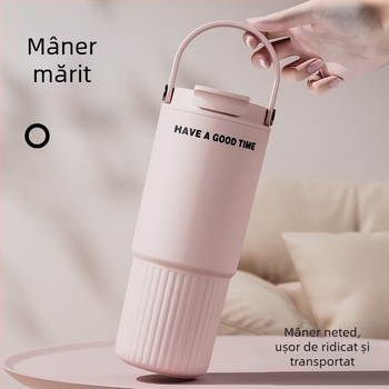 Cană termoizolantă portabilă cu pai, interior din oțel inoxidabil 316, capacitate mare pentru cafea și apă, pentru utilizare în mașină