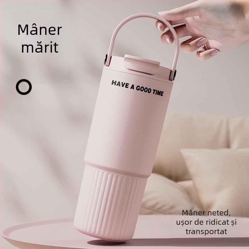 Cană termoizolantă portabilă cu pai, interior din oțel inoxidabil 316, capacitate mare pentru cafea și apă, pentru utilizare în mașină