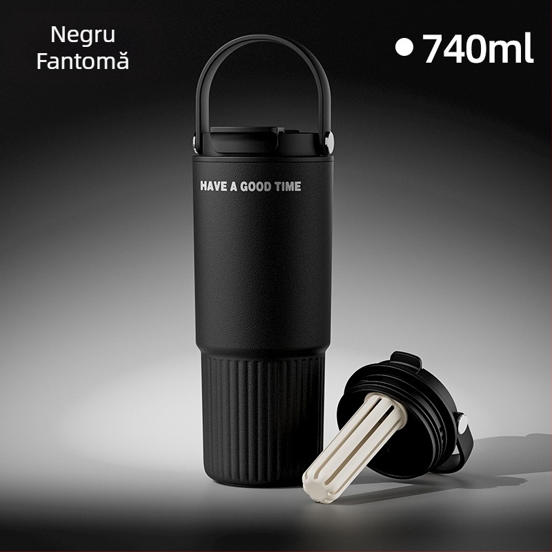 Cană termoizolantă portabilă cu pai, interior din oțel inoxidabil 316, capacitate mare pentru cafea și apă, pentru utilizare în mașină