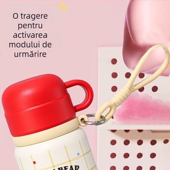 Cană termoizolantă cu mâner, design drăguț cu desene animate, interior din oțel inoxidabil 316, portabil pentru elevi