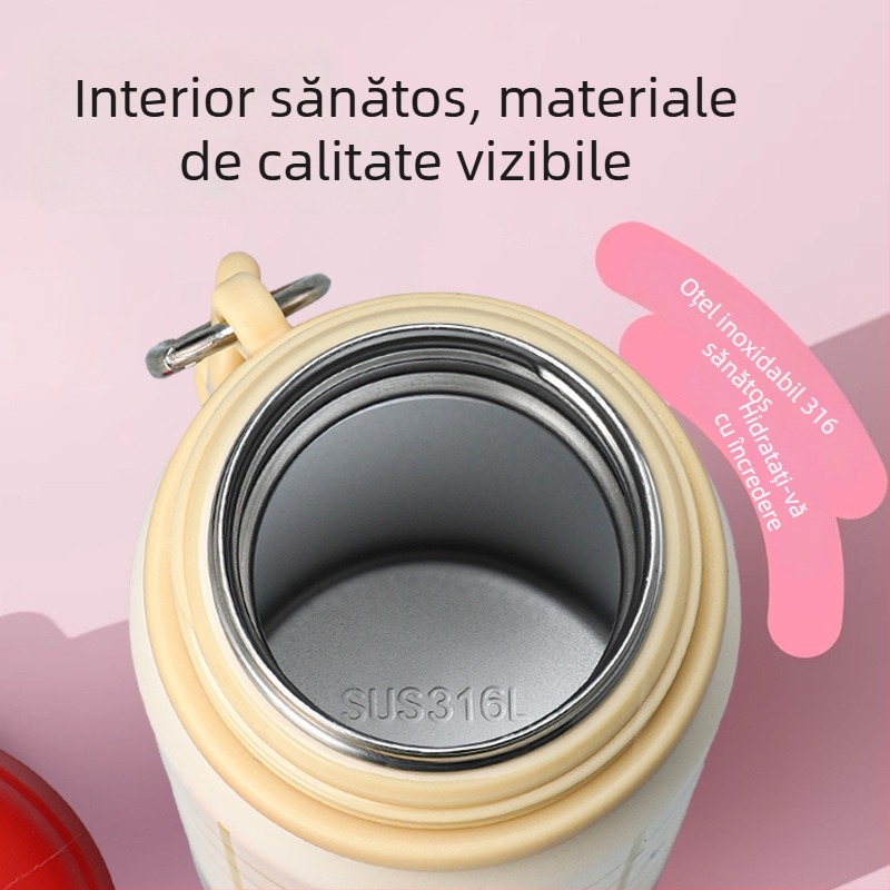 Cană termoizolantă cu mâner, design drăguț cu desene animate, interior din oțel inoxidabil 316, portabil pentru elevi