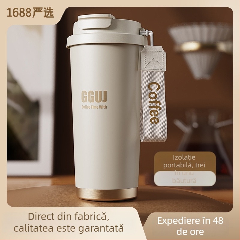 Cană din oțel inoxidabil 316, cu pai, izolație termică, portabilă pentru mașină; ceașcă trei în unu pentru băuturi și cafea