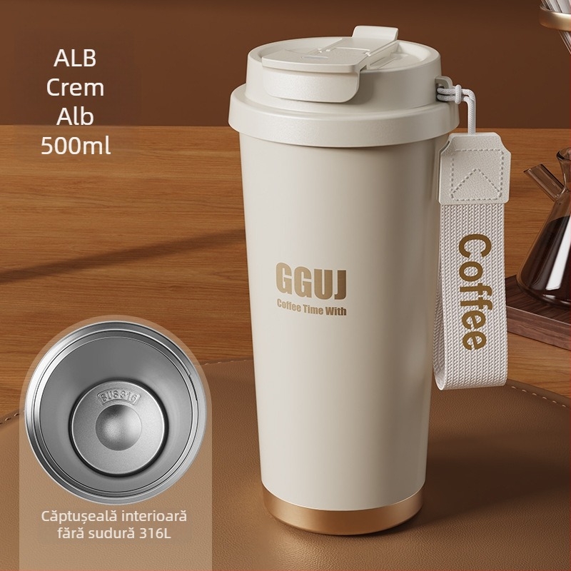 Cană din oțel inoxidabil 316, cu pai, izolație termică, portabilă pentru mașină; ceașcă trei în unu pentru băuturi și cafea
