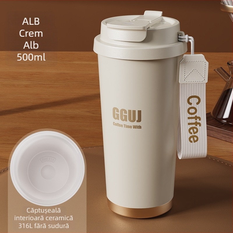 Cană din oțel inoxidabil 316, cu pai, izolație termică, portabilă pentru mașină; ceașcă trei în unu pentru băuturi și cafea
