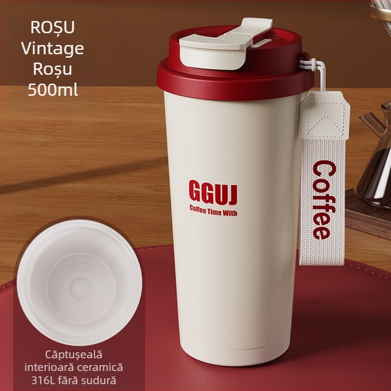 Cană din oțel inoxidabil 316, cu pai, izolație termică, portabilă pentru mașină; ceașcă trei în unu pentru băuturi și cafea