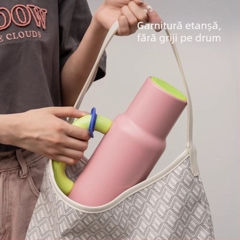 Cană termos din oțel inoxidabil 304, cu mâner și pai, portabilă pentru mașină și exterior