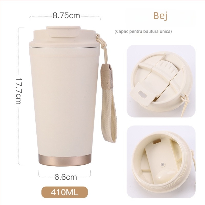 Cană de cafea din oțel inoxidabil 316, termos cu capac, recipient portabil pentru mașină cu pai, personalizabil