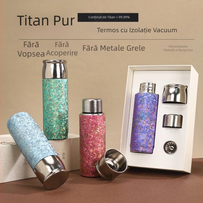 Cană termică magnetică din titan pur, antibacteriană, cu separare ceai-apă, design elegant