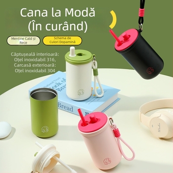 Cană portabilă din oțel inoxidabil 316, cu izolație vid, pai, pentru mașină