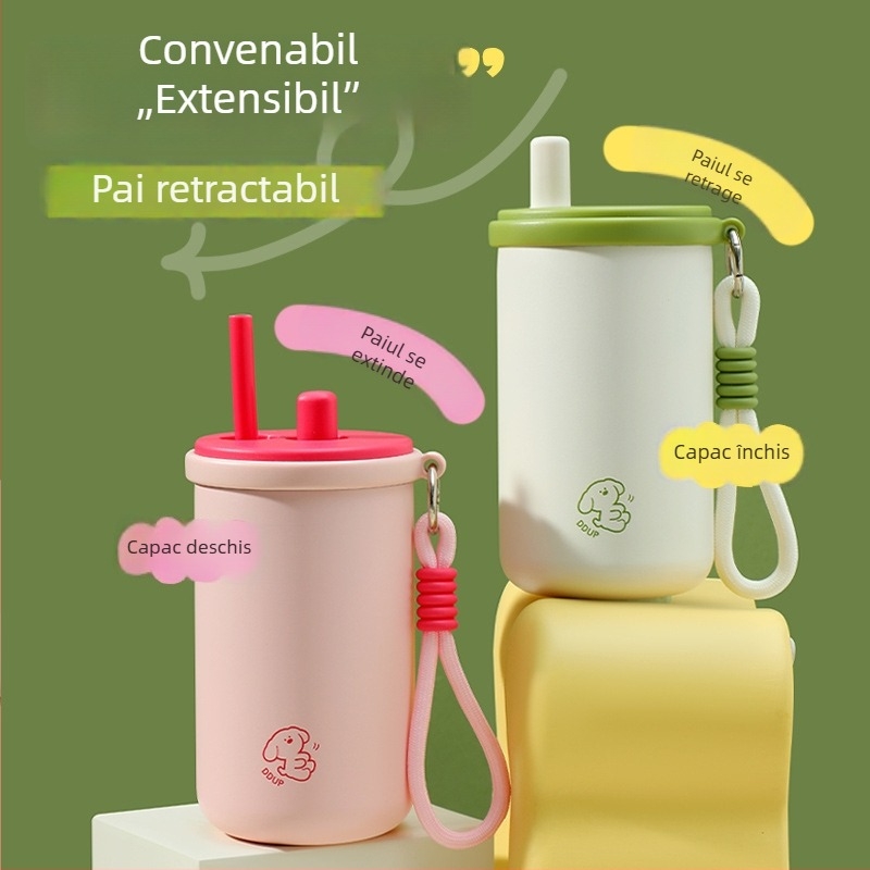 Cană portabilă din oțel inoxidabil 316, cu izolație vid, pai, pentru mașină